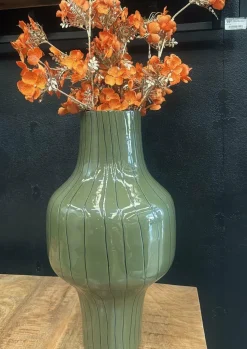 Light en Living Vaas deco Ø27x49 cm SINDO glanzend donker olijf groen+zwart Hot