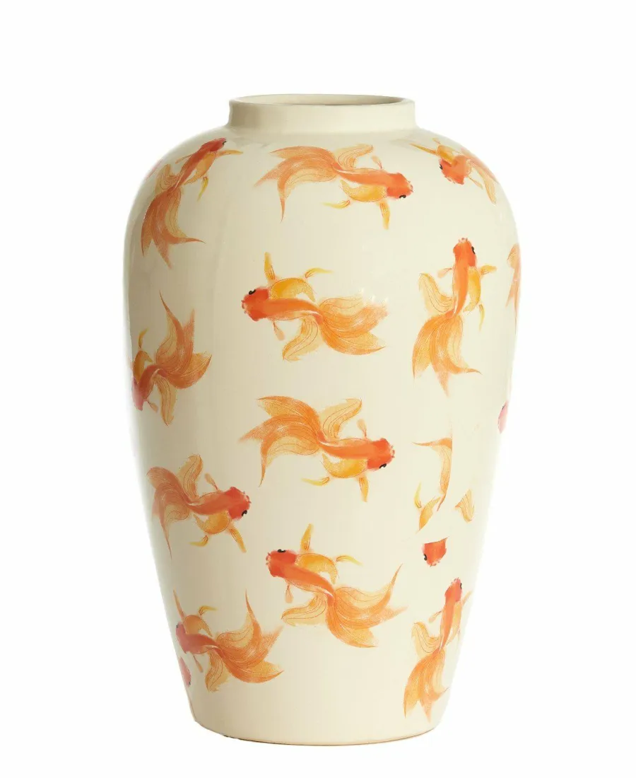 Light en Living Vaas deco Ø28X42 cm Fish keramiek wit+oranje New