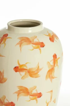 Light en Living Vaas deco Ø28X42 cm Fish keramiek wit+oranje New