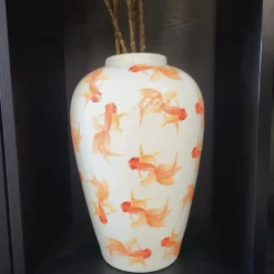 Light en Living Vaas deco Ø28X42 cm Fish keramiek wit+oranje New