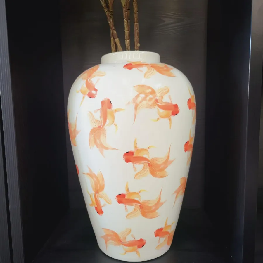 Light en Living Vaas deco Ø28X42 cm Fish keramiek wit+oranje New