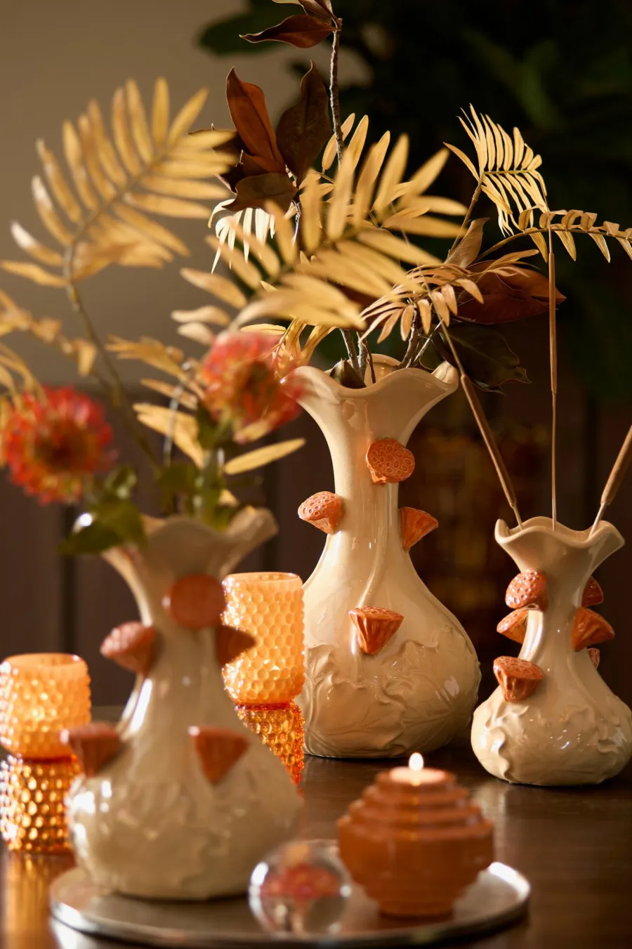 Light en Living Vaas deco Ø24x40 cm ODALI keramiek crème+oranje