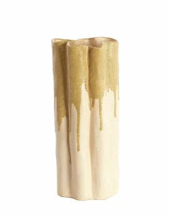 Light en Living Vaas deco 12x9,5x30 cm FLOVILLA keramiek crème+olijf groen Clearance