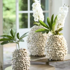 Light en Living Vaas deco Ø26x27 cm UBATE bamboe+schelp crème+bruin Sale