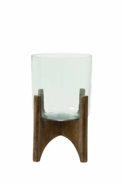 Light en Living Vaas op voet JACE glas+hout bruin - 2 afmetingen Outlet