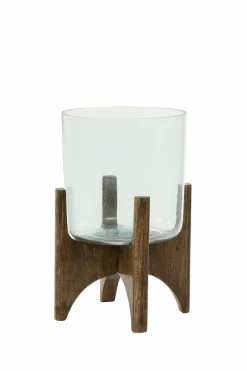 Light en Living Vaas op voet JACE glas+hout bruin - 2 afmetingen Outlet