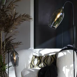 Light en Living Vloerlamp 67x30,5x160 cm LUKARO glas smoke+mat zwart Clearance