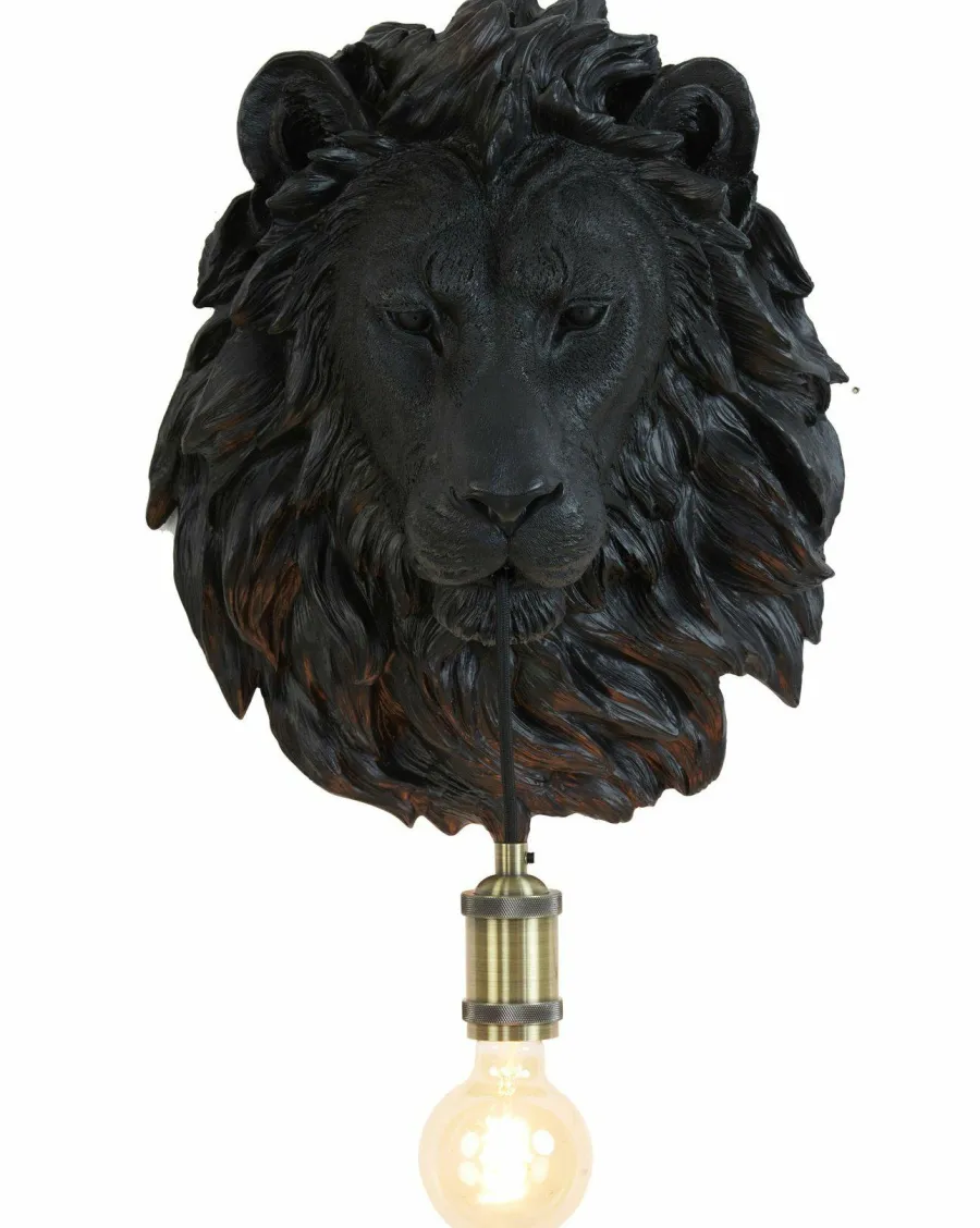 Light en Living Wandlamp 33,5x19x40,5 cm LION mat zwart Discount