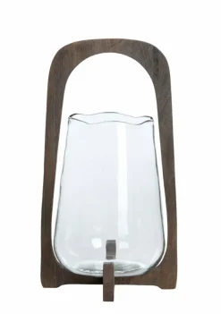 Light en Living Windlicht Ø26x48 cm ANOSY glas helder+hout mat donkerbruin Sale