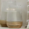 Light en Living Windlicht Ø18X26 Cm MINAS glas Rib helder+hout Natural Hot