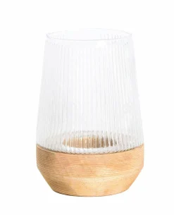 Light en Living Windlicht Ø18X26 Cm MINAS glas Rib helder+hout Natural Hot