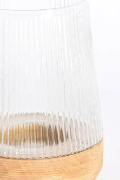 Light en Living Windlicht Ø18X26 Cm MINAS glas Rib helder+hout Natural Hot