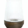Light en Living Windlicht Ø22x30 Cm MINAS glas Rib helder+hout donkerbruin Online