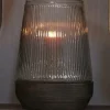 Light en Living Windlicht Ø18X26 Cm MINAS glas Rib helder+hout donkerbruin Discount