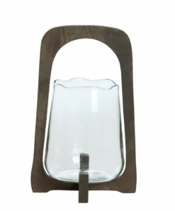 Light en Living Windlicht Ø18x26,5 cm ANOSY glas helder+hout mat d bruin Discount