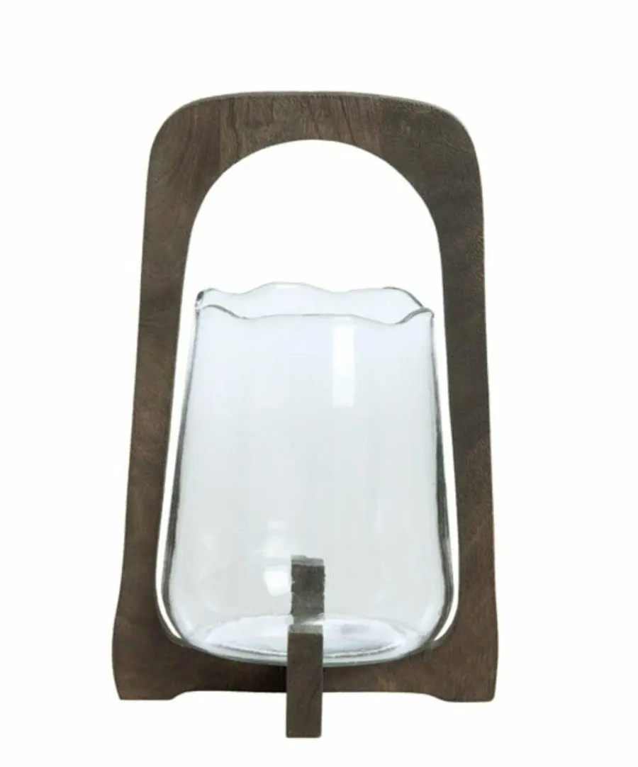 Light en Living Windlicht Ø18x26,5 cm ANOSY glas helder+hout mat d bruin Discount