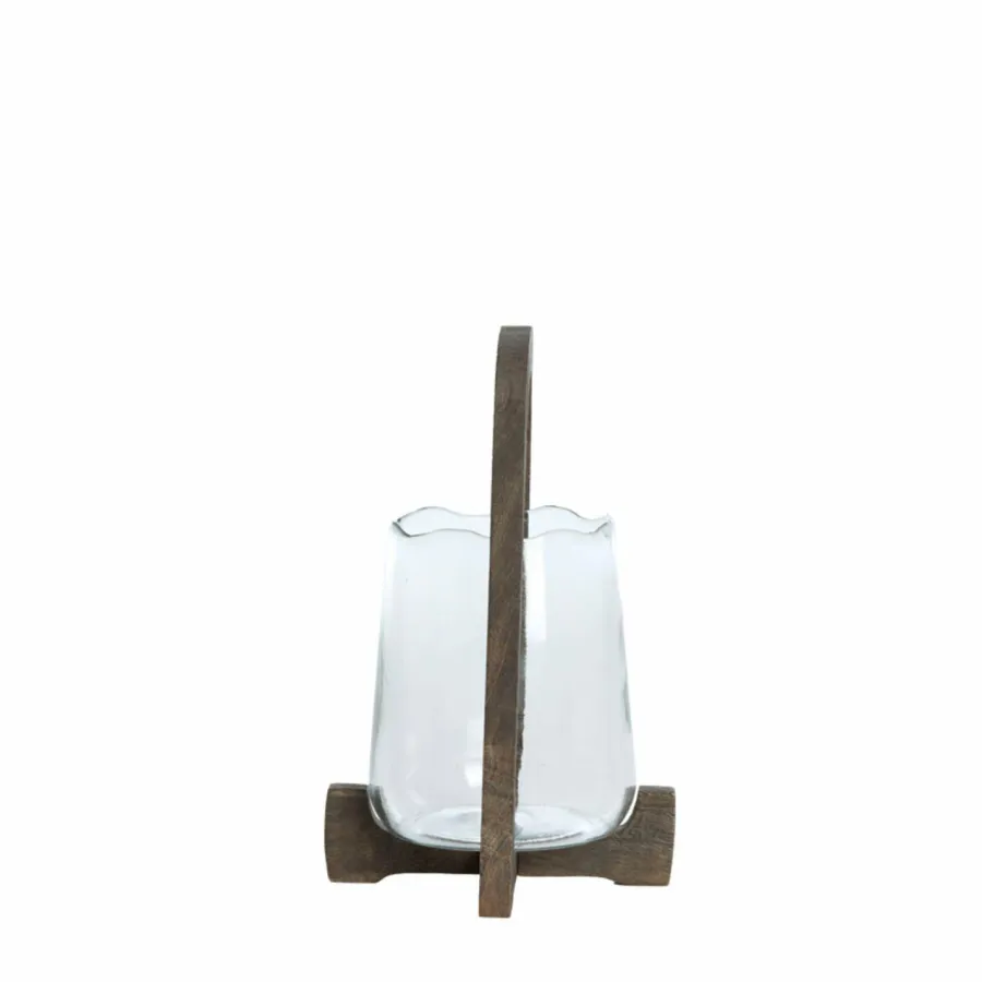 Light en Living Windlicht Ø18x26,5 cm ANOSY glas helder+hout mat d bruin Discount