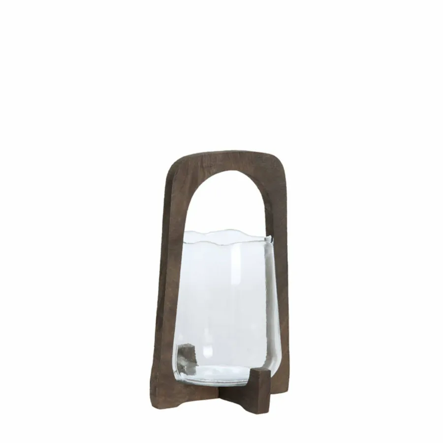 Light en Living Windlicht Ø18x26,5 cm ANOSY glas helder+hout mat d bruin Discount