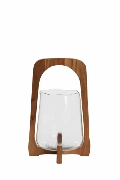 Light en Living Windlicht Ø21,5x35 cm ANOSY glas helder+hout naturel Clearance