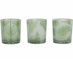 Light en Living Windlicht set van 3 FOLHAS Glas Groen Sale