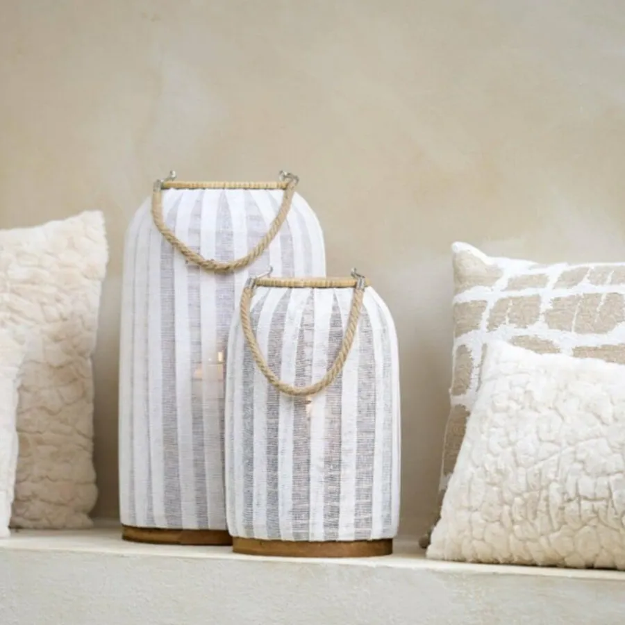 Light en Living Windlicht Ø21x35 cm YLINA linnen naturel+hout naturel Sale