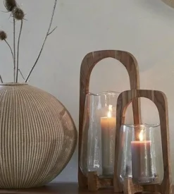 Light en Living Windlicht Ø26x48 cm ANOSY glas helder+hout naturel Outlet