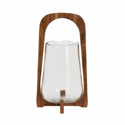 Light en Living Windlicht Ø26x48 cm ANOSY glas helder+hout naturel Outlet