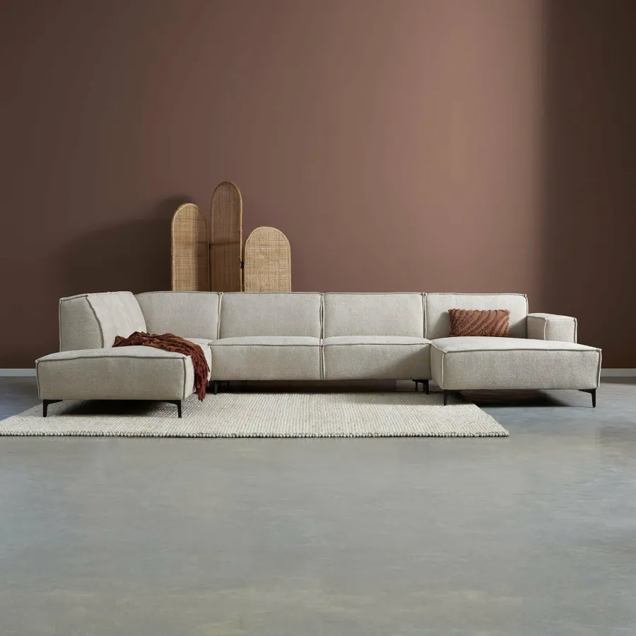 Pepp Interiors Bank River U opstelling met chaise longue rechts in Majestic 603 Online
