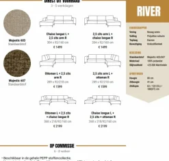 Pepp Interiors Bank River met chaise longue rechts in Majestic 603 New