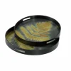 PTMD Dienblad Gila zwart glas met goud blad set van 2