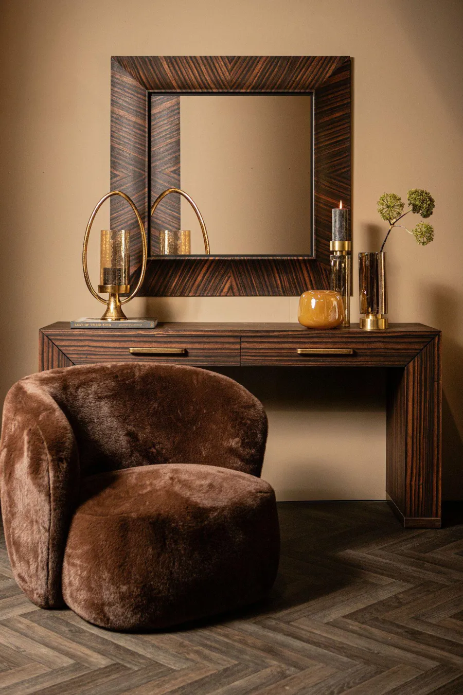 PTMD Fauteuil Aphrodite fur donkerbruin New
