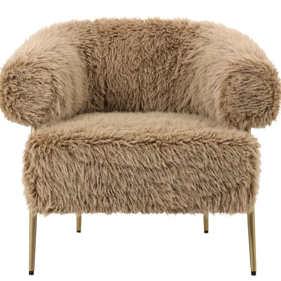 PTMD Fauteuil Hair bruin met gouden onderstel Clearance