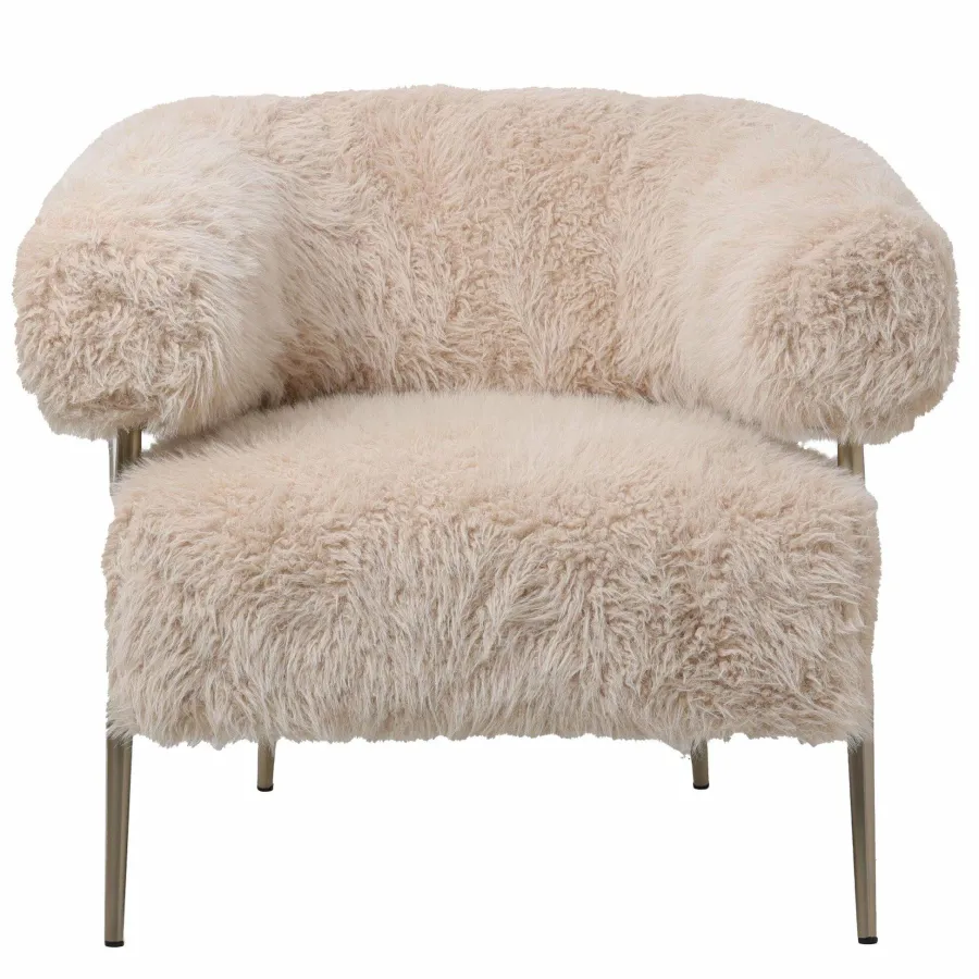 PTMD Fauteuil Hair Cream met champagne kleurige poten Outlet