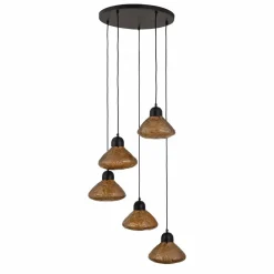 PTMD Hanglamp Anna Brown textured glass met 5 lampen groot Discount