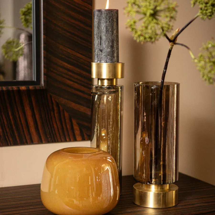 PTMD Kandelaar / Vaas Morrible Amber round glas hoog Online