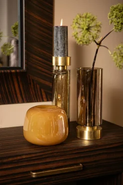 PTMD Kandelaar / Vaas Morrible Amber round glas laag Discount