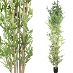 PTMD Kunstplant Leaves Plant green bamboo natural in pot - 240 cm hoog New