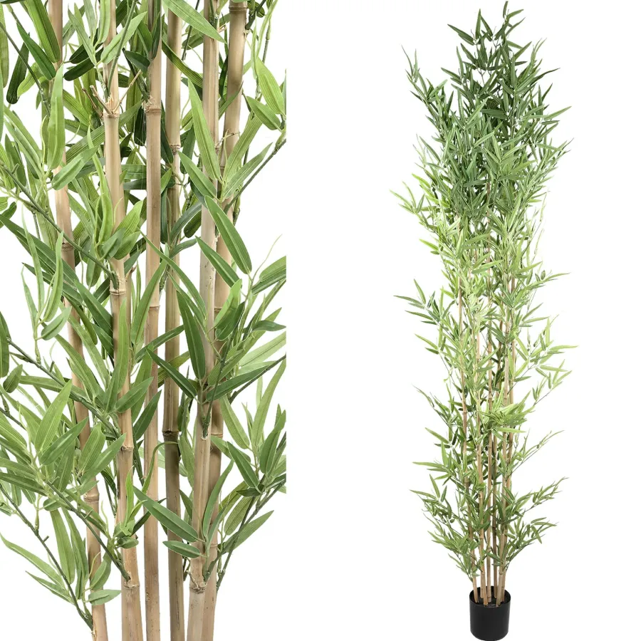 PTMD Kunstplant Leaves Plant green bamboo natural in pot - 240 cm hoog New