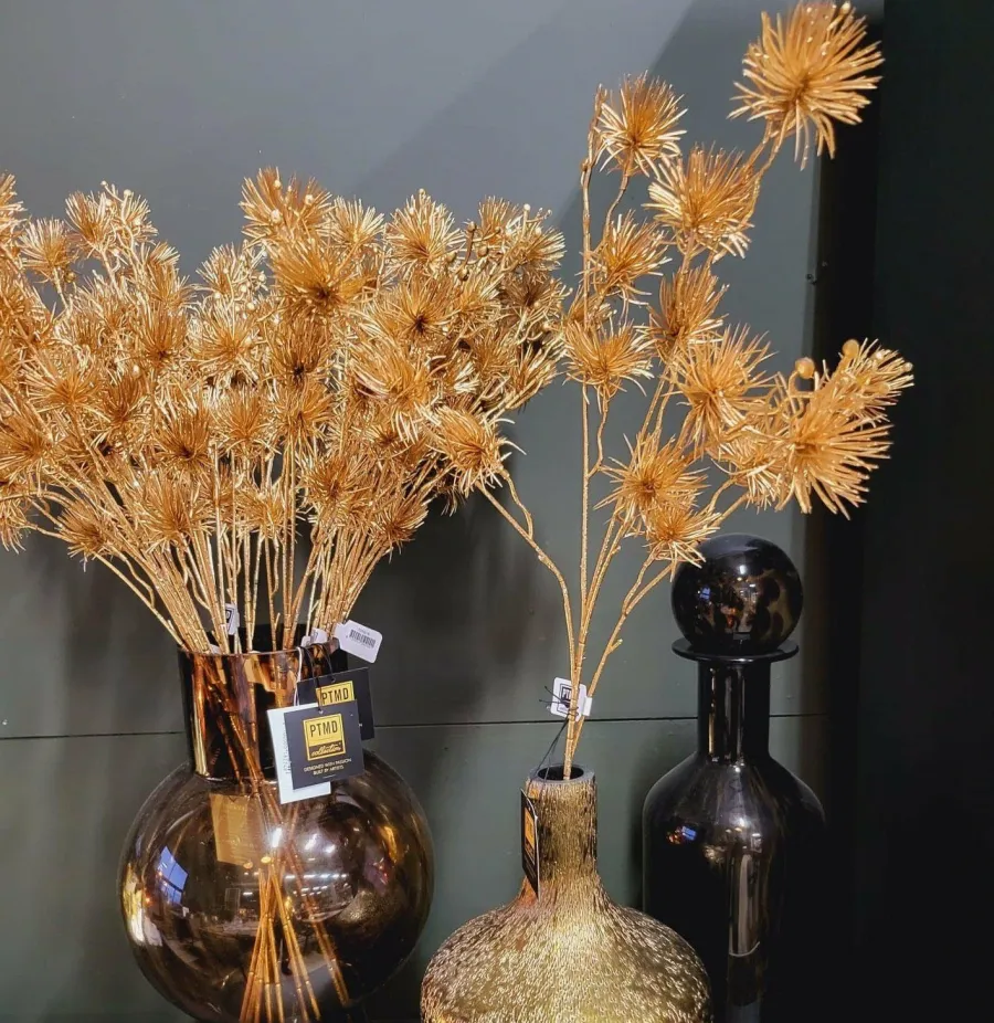 PTMD Kunsttak Twig Plant gold metallic pine spray Hot