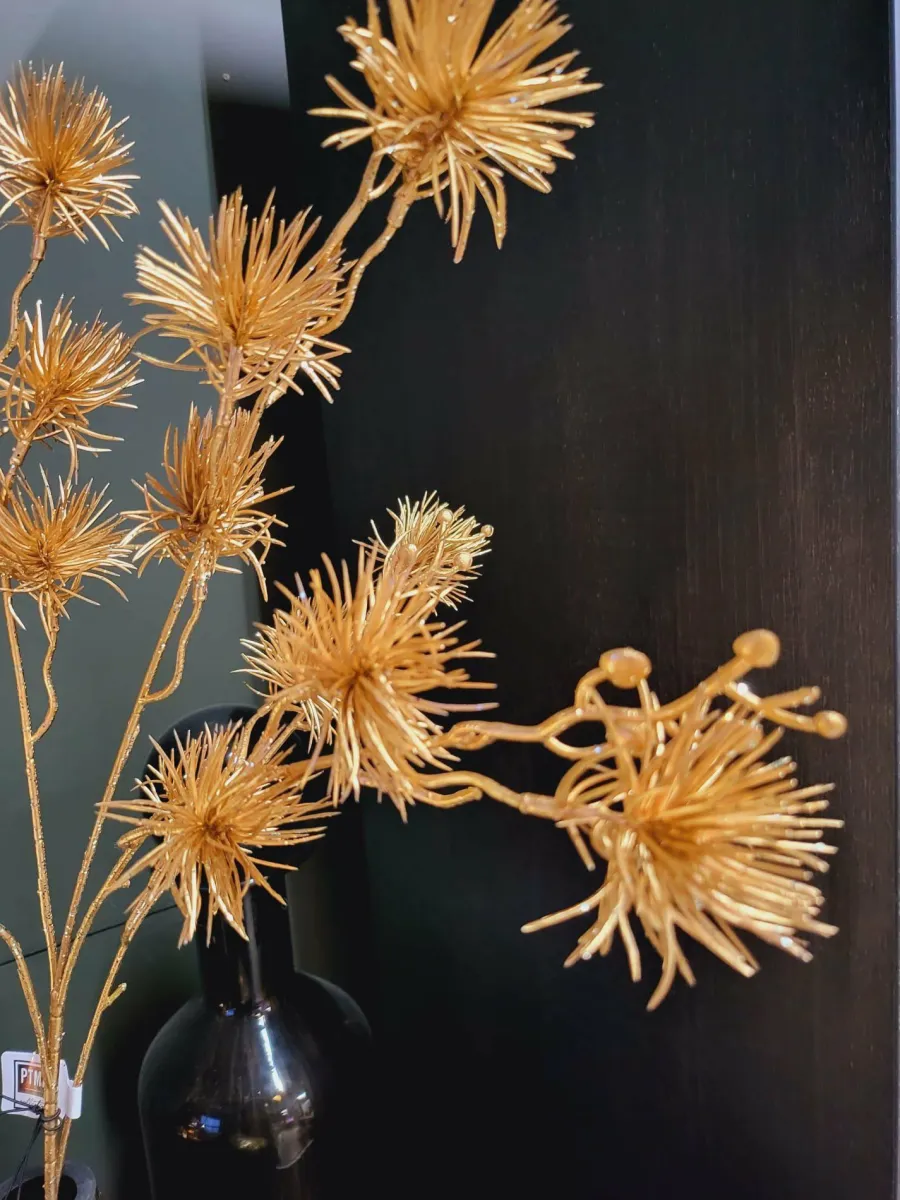 PTMD Kunsttak Twig Plant gold metallic pine spray Hot