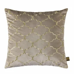 PTMD Kussen Lizze Beige velvet embroidery patroon 45 x 45 Outlet