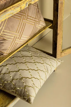 PTMD Kussen Lizze Beige velvet embroidery patroon 45 x 45 Outlet
