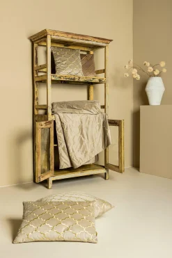 PTMD Kussen Lizze Beige velvet embroidery patroon 45 x 45 Outlet