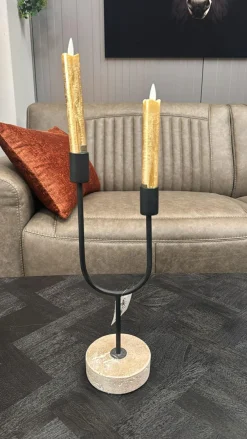 PTMD LED Dinerkaars rustiek goud beweegbare vlam 2 stuks - kort model Online