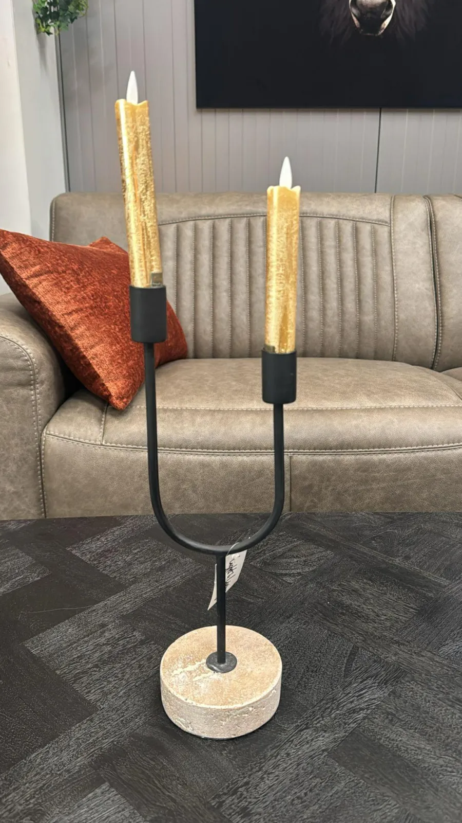 PTMD LED Dinerkaars rustiek goud beweegbare vlam 2 stuks - kort model Online