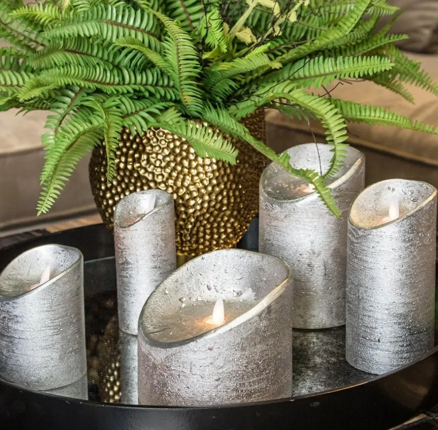 PTMD LED licht kaars metallic taupe met beweegbare vlam XS Hot
