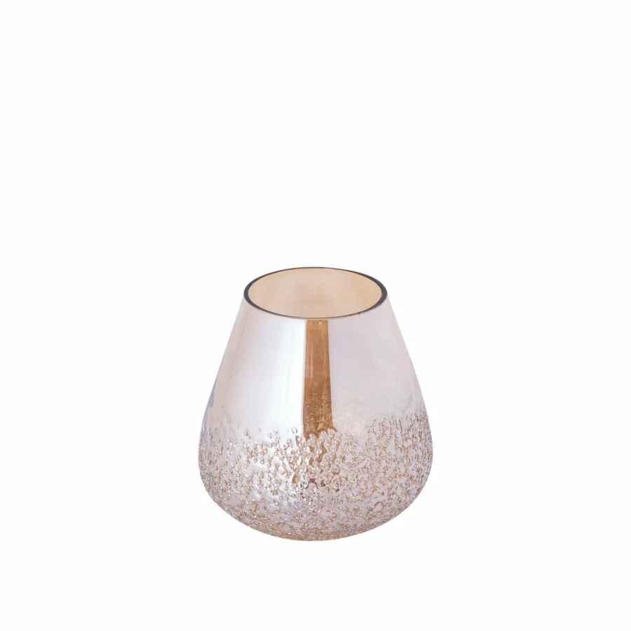 PTMD Ameara Amber Glas Rond Taps Windlicht S – Handgemaakt Sfeerglas Ø16 cm
