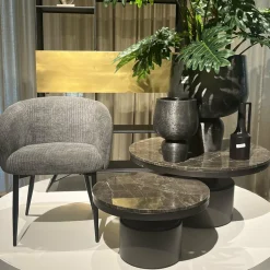 PTMD Salontafel Bregt hoog Ø 90 cm bruin marmer met grijs onderstel Sale