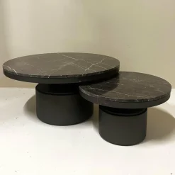 PTMD Salontafel Bregt hoog Ø 90 cm bruin marmer met grijs onderstel Sale