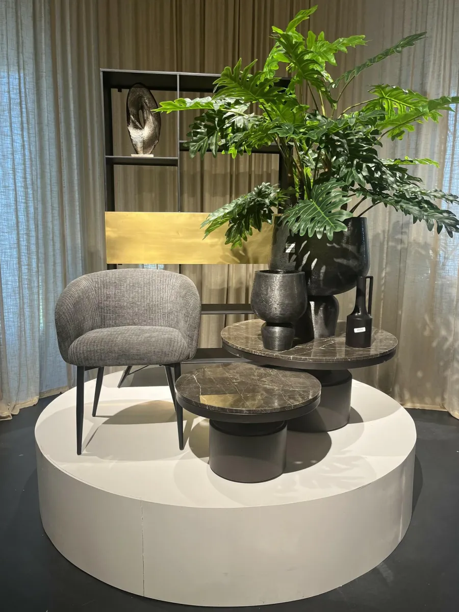 PTMD Salontafel Bregt hoog Ø 90 cm bruin marmer met grijs onderstel Sale
